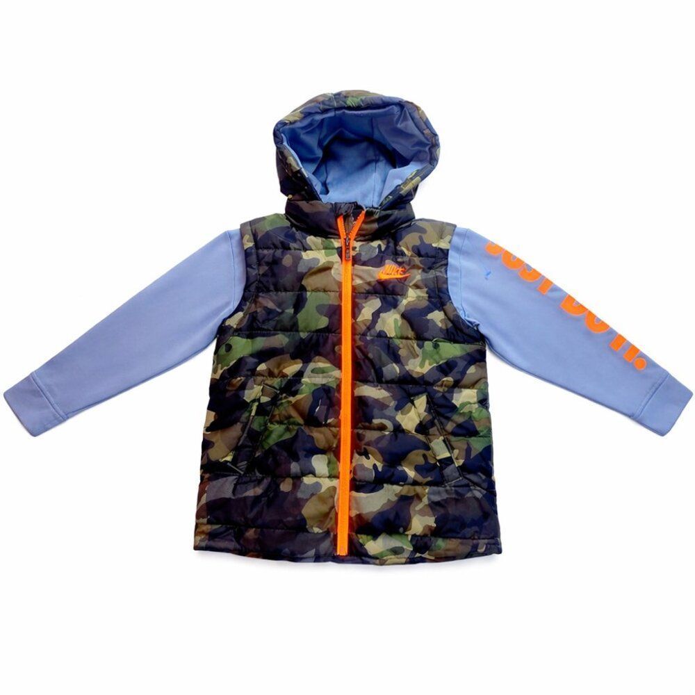 Nike Youth Camo Puffer Jacket Hooded Size L Just Do It
